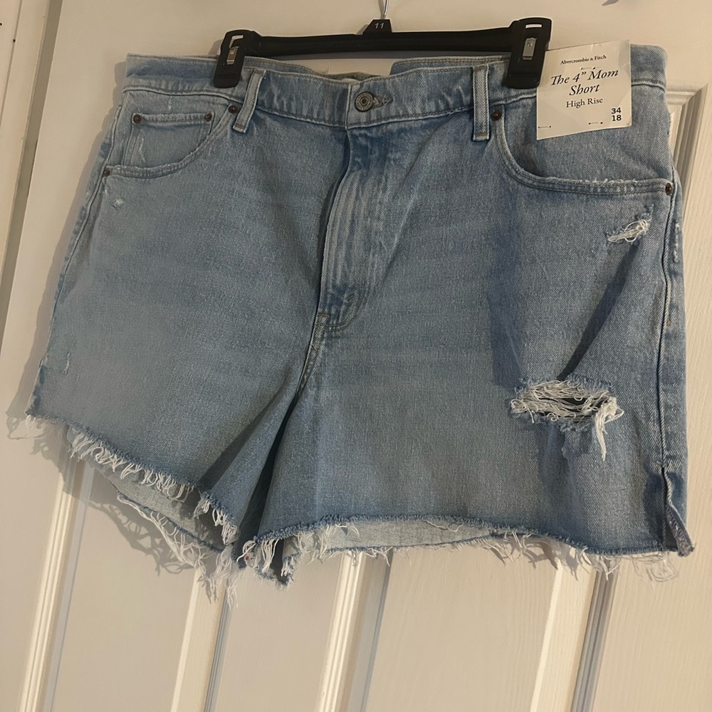Abercrombie & Fitch Blue Jean Shorts Distressed High-Waisted
